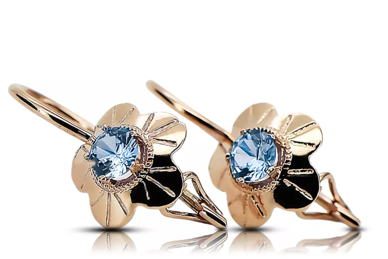 Earrings Aquamarine Original Vintage 14K Rose Gold Vintage Jewlery vec028r